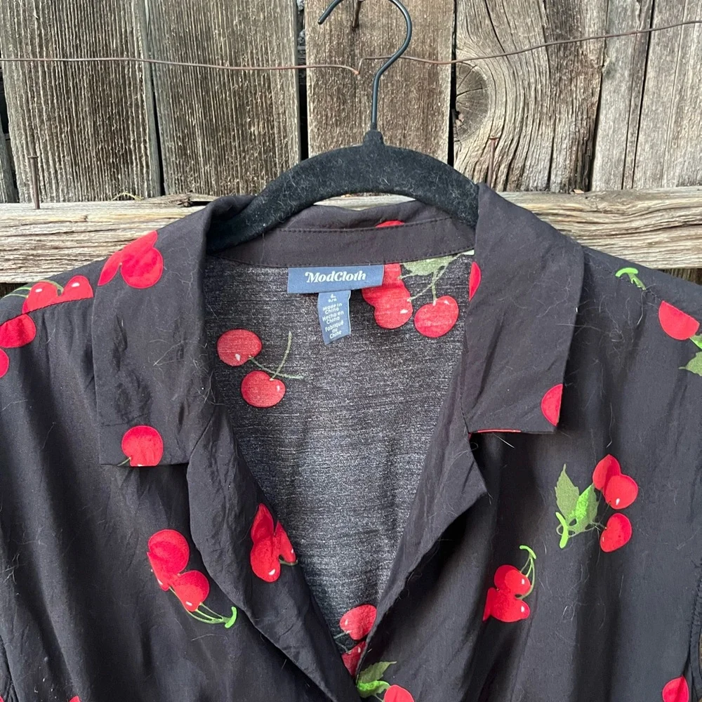 ModCloth Black Romper with Cherry Print Size Large - Picture 2 of 7